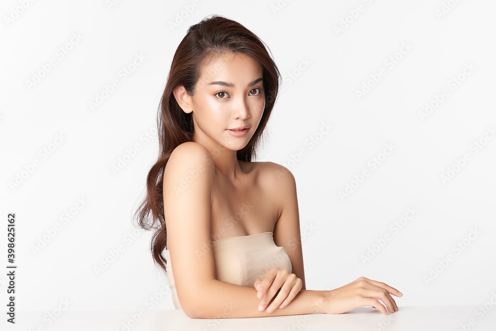 Beautiful Young asian Woman with Clean Fresh Skin, on Pink background, Face care, Facial treatment. Cosmetology, beauty and spa. Asian women portrait Beautiful Young asian Woman with Clean Fresh Skin, on Pink background, Face care, Facial treatment. Cosmetology, beauty and spa. Asian women portrait