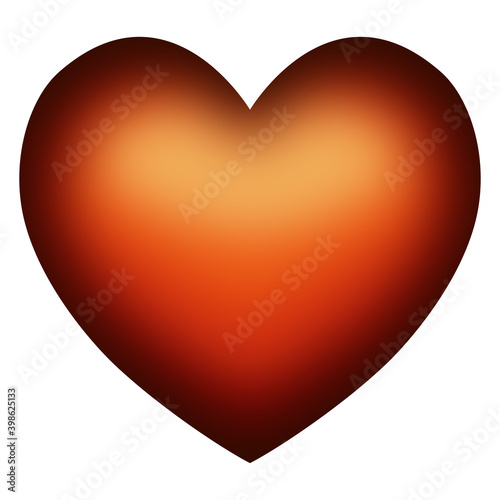 Vectorial isolated heart in gradient lava and fire orange and brown color, volume heart shape on white background, vector symbol of love, icon and design element.	