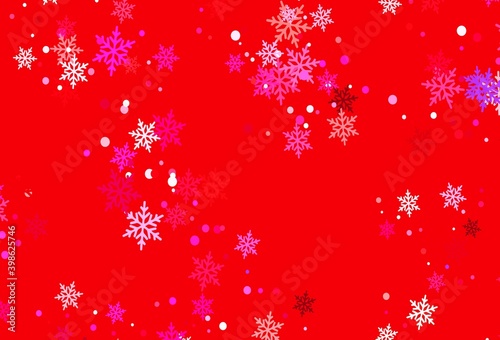Light Pink, Red vector background with beautiful snowflakes.