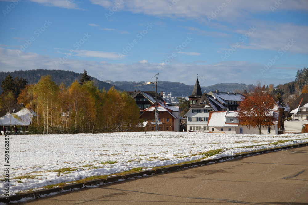 Titisee-Neustadt, Germany - 10 30 2012: surroundings of Titisee, european village in a beautiful winter cold day