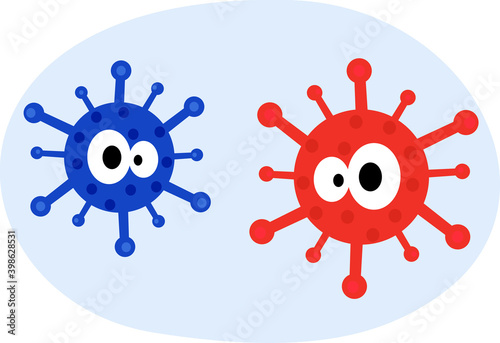 red and blue viruses. vector illustration image of the cute character of the covid 19 virus, corona virus or bacteria. for logos, symbols, icons, wallpapers, backgrounds, android app or web