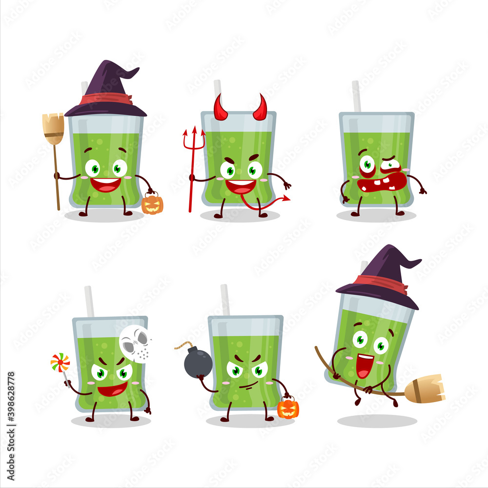 Fototapeta premium Halloween expression emoticons with cartoon character of green apple juice