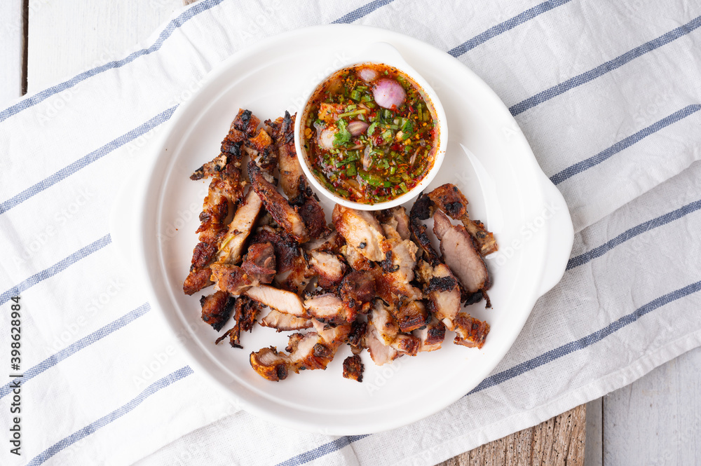 Grilled Pork with Spicy Dip , Thailand Street Food Grilled Pork with Spicy Dip , Thailand Street Food
