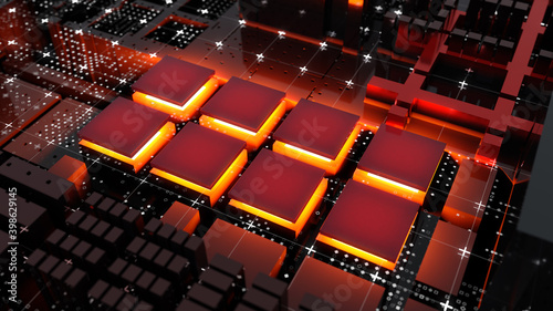Abstract Central Computer Processors Concept. 3D illustration © cherezoff
