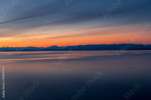 Ferry crossing at sunset travel or tourism image- British Columbia, Canada