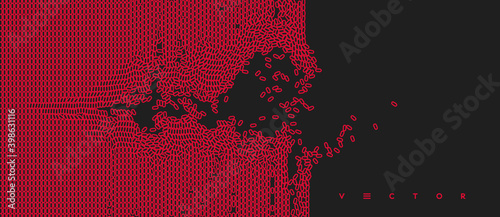 Irregular array or matrix of random ovals. Background breaking down into small fragments. Design for card, invitation or poster.