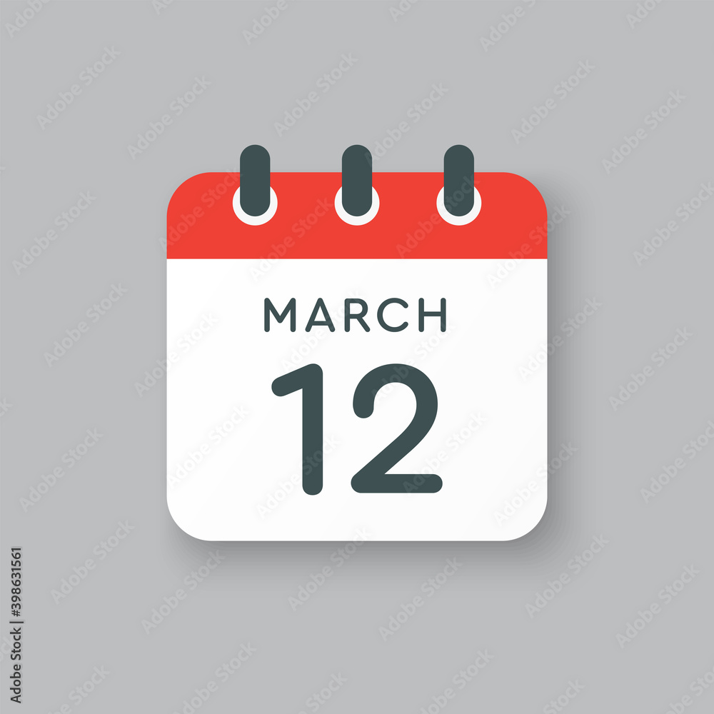 Icon day date 12 March, template calendar page Icon day date 12 March, template calendar page