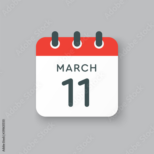 Icon day date 11 March, template calendar page