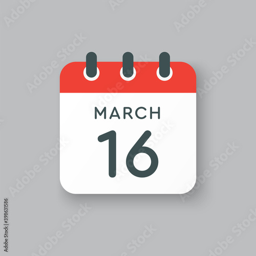 Icon day date 16 March, template calendar page