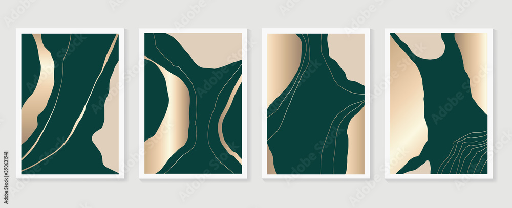 Plakat Abstract wall arts Gold vector collection. Earth tones organic shape Art design for poster, print, cover, wallpaper, Minimal and natural wall art. Vector illustration.