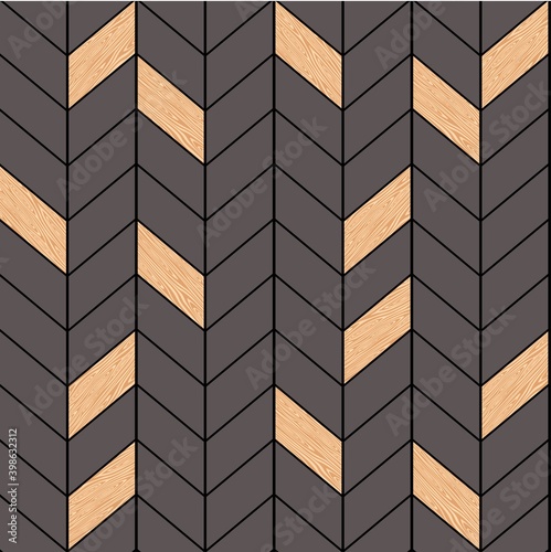 Herringbone seamless pattern. mosaic combination of wood and metal texture in decoration