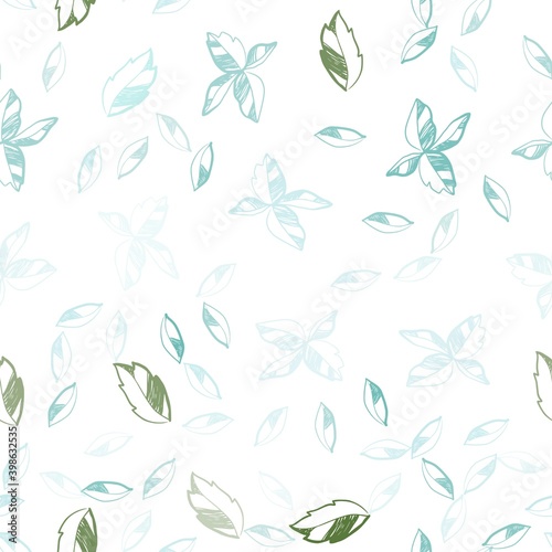 Light Blue, Green vector seamless elegant pattern with leaves.
