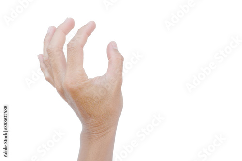 Hand gestures are showing grasping or holding something on a white background.