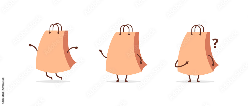 Obraz Zestaw Śliczna torba na zakupy. Ilustracja wektorowa grafika postać z kreskówek ikona designu. Idealny dla e-commerce, symbol sprzedaży promocyjnej, element sieci web sklepu. Ilustracja Symbole zakupów e-commerce.