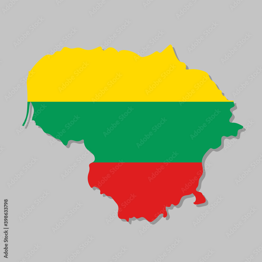 Lithuanian flag on the map. High detailed Lithuania map with flag inside. European country borders vector illustration on light gray background Lithuanian flag on the map. High detailed Lithuania map with flag inside. European country borders vector illustration on light gray background