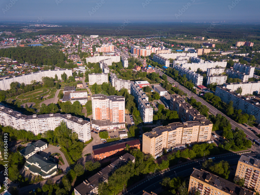 Panoramic view from drone of the residential district city Orekhovo-Zuyevo. Russia