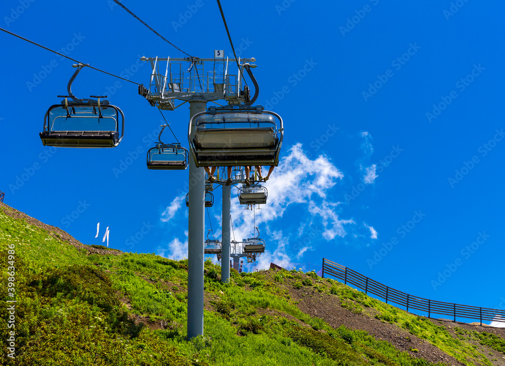 Beautiful mountain landscape with cableway at Caucasus mountains. Beautiful mountain landscape with cableway at Caucasus mountains.