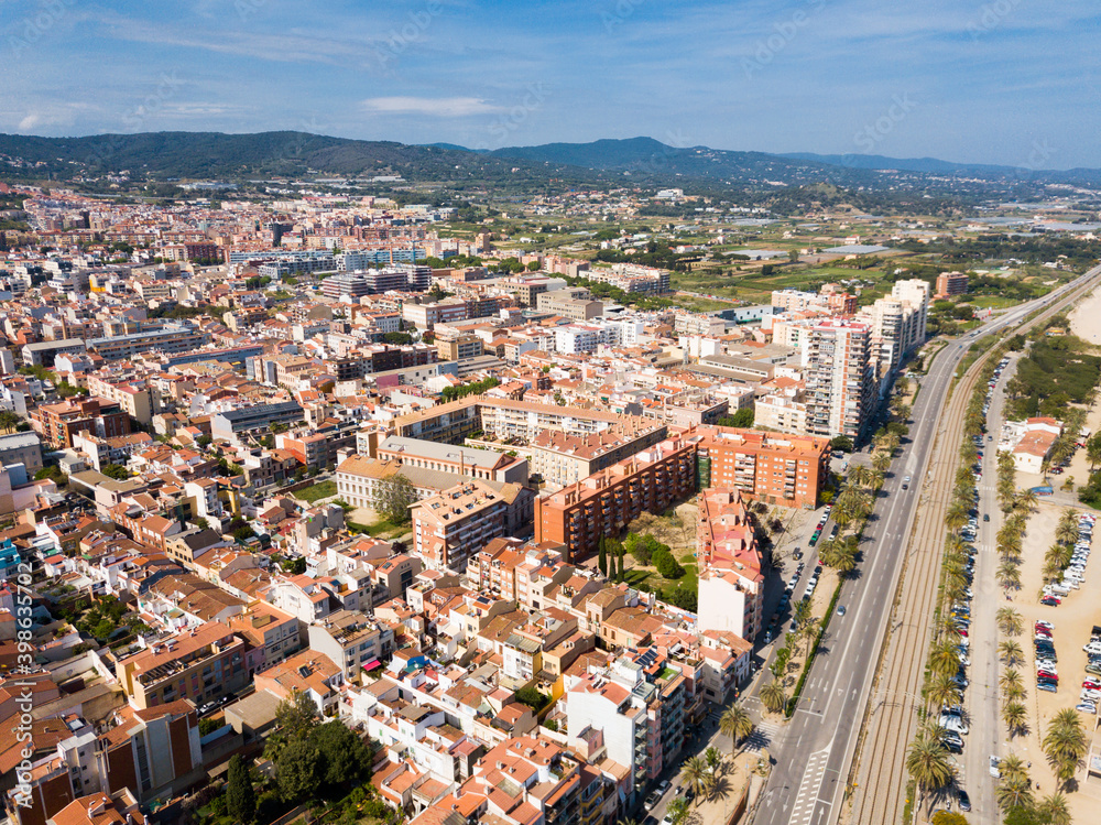 View from drone on summer seascape of Mataro in the Spain.