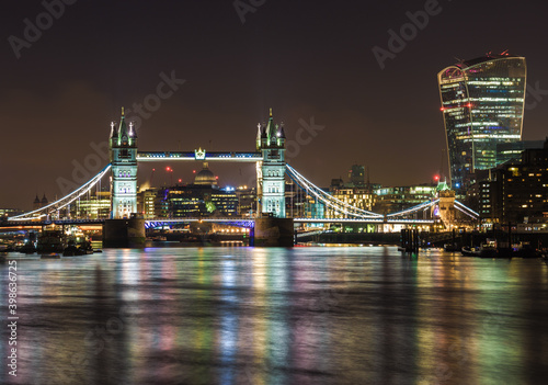 Tower Bridge in London at night. England