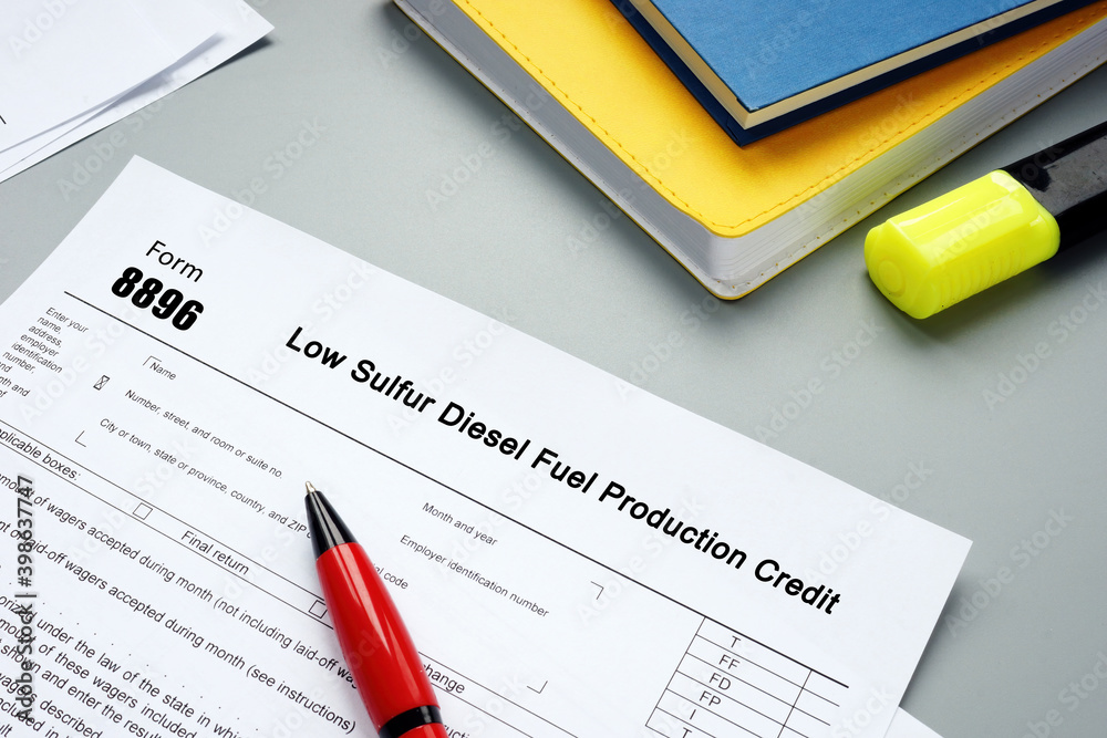 Financial concept about Form 8896 Low Sulfur Diesel Fuel Production Credit with inscription on the page. Financial concept about Form 8896 Low Sulfur Diesel Fuel Production Credit with inscription on the page.