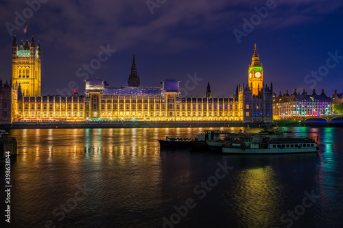 Big Ben and Westminster at night in London. England 