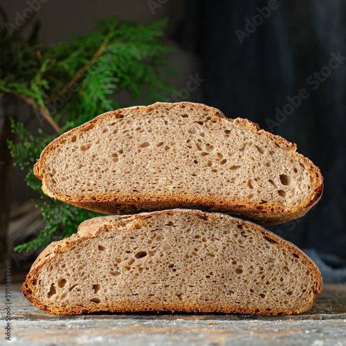 bread rye wheat yeast or leaven homemade baking natural organic bakery Cooking on the table healthy meal snack ingredient top view copy space for text food background rustic