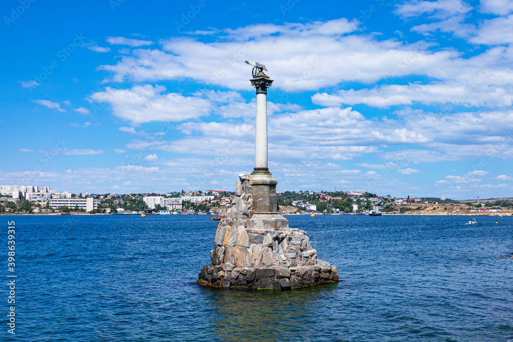 Monument to the Scuttled Ships in Sevastopol, in good summer weather in the Black Sea.