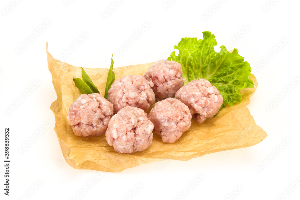 Homemade raw pork minced meatball for cooking