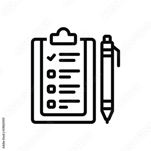 Black line icon for questionnaire