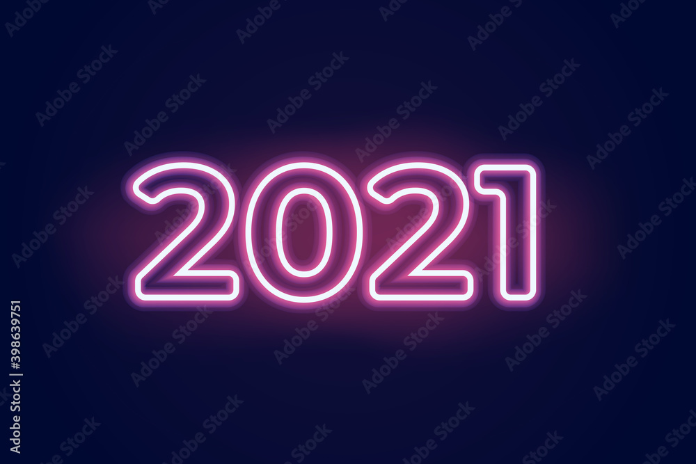 Neon sign text banner 2021. Vector illustrator