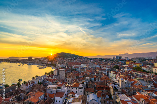 Aerial view of Split old town at sunset, Dalmatia, Croatia