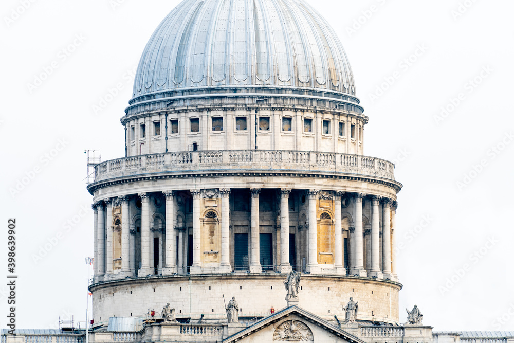 Dome of St Paul's cathedral on clear white background in London. England