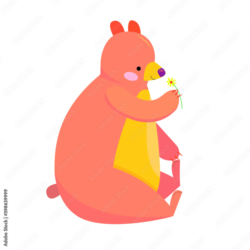 Fototapeta premium cute little bear with flower 