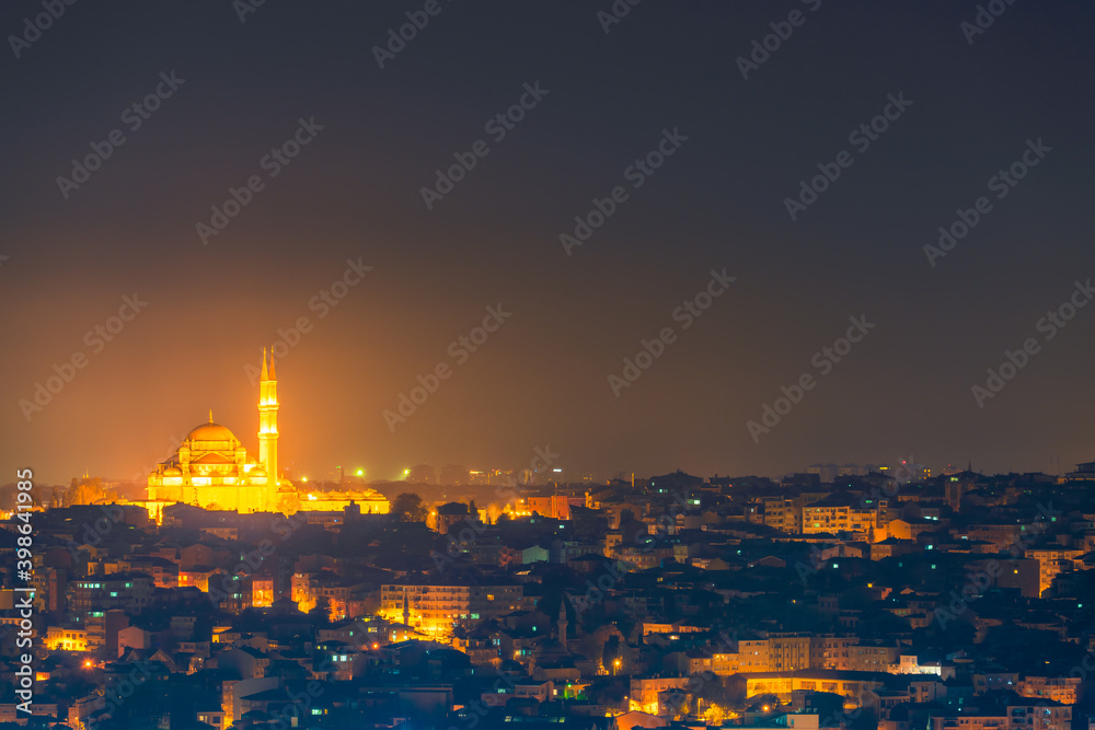 Suleymaniye Mosque viewed at night. Istanbul. Turkey