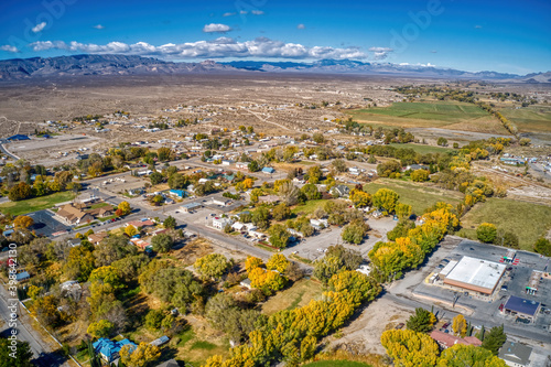 Aerial View of Autumn Colors in the small Nevada town of Alamo photo
