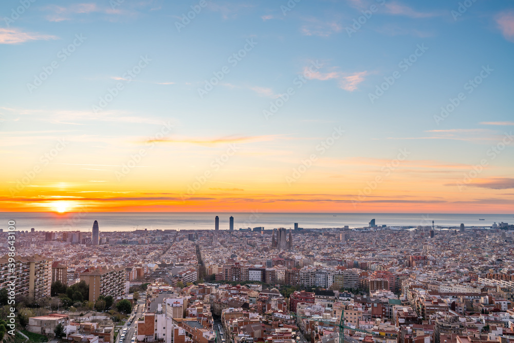 Sunrise panorama of Barcelona. Spain