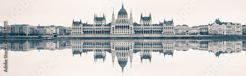 Vintage panorama of Hungarian Parliament in Budapest - extra sky space left for text 