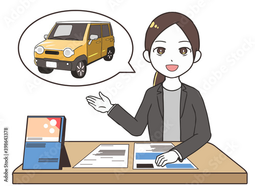 見積もりの相談を受ける　車　女性