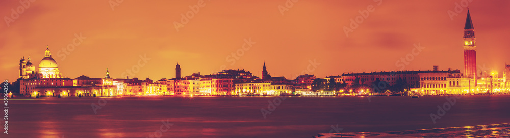 Beautiful panorama of Venice at night. Italy 