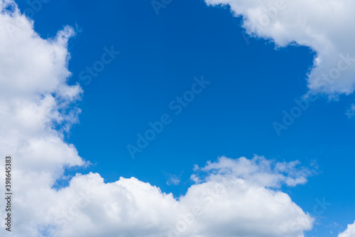 Real cloud shaped frame on blue sky for different design purposes