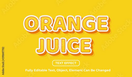 Orange juice text, 3d white and yellow text effect template
