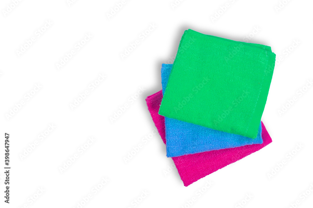 Stacked of colorful microfiber Multi-purpose Towel, Isolated on white background. Stacked of colorful microfiber Multi-purpose Towel, Isolated on white background.
