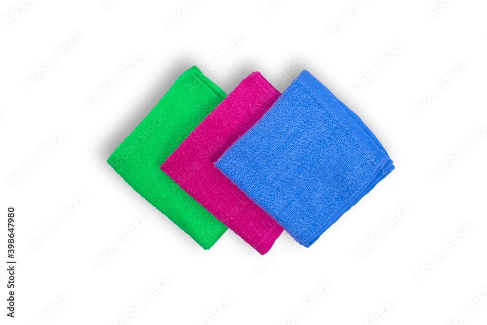 Stacked of colorful microfiber Multi-purpose Towel, Isolated on white background. Stacked of colorful microfiber Multi-purpose Towel, Isolated on white background.