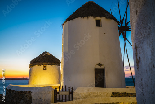 Famous windmills of Mykonos at sunset 