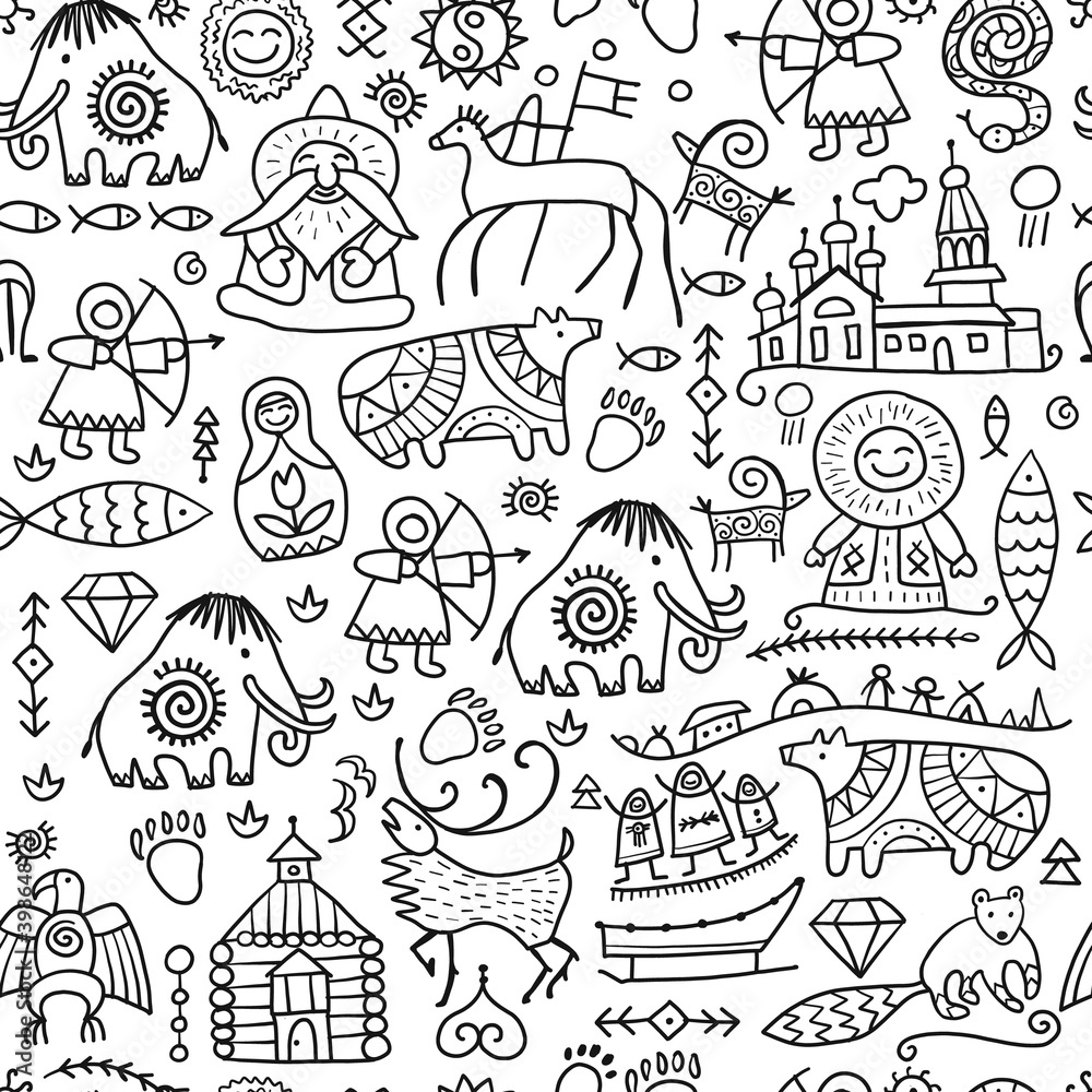 Seamless pattern with North People Lifestyle. Sketch for your design Seamless pattern with North People Lifestyle. Sketch for your design
