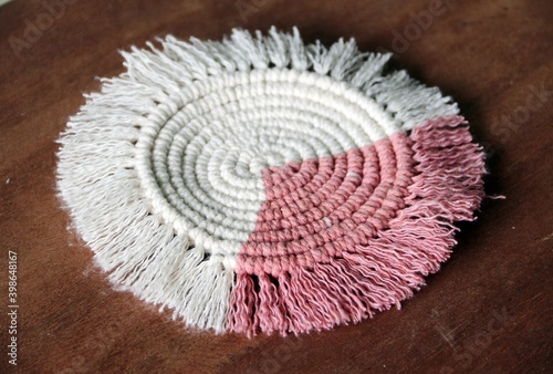 Macrame coaster on the table