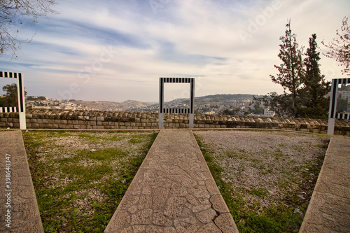 A panoramic image of an observatory located on Ma'ale Hashalom Street, in the background of the eastern neighborhoods of the city of Jerusalem photo