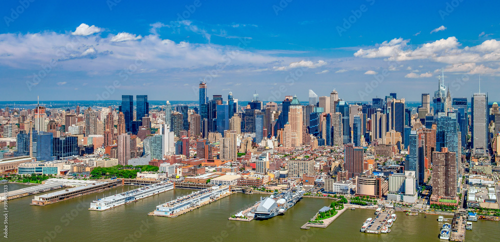 NEW YORK CITY - JUNE 2013: Helicopter view of Manhattan skyline