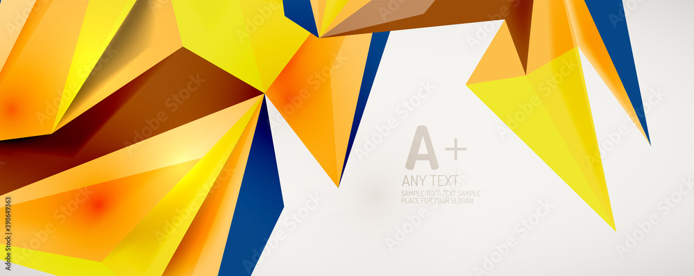 Vector triangle geometric backgrounds. Low poly 3d shape on light backdrop. Vector illustration for covers, banners, flyers and posters and other designs Vector triangle geometric backgrounds. Low poly 3d shape on light backdrop. Vector illustration for covers, banners, flyers and posters and other designs