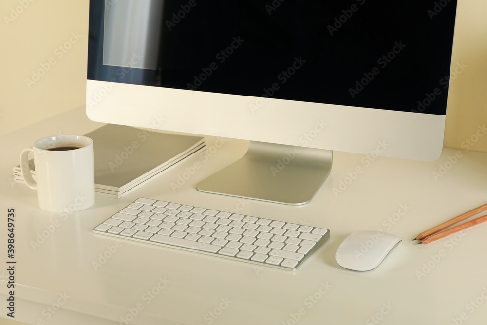 Concept of workplace with modern desktop computer Concept of workplace with modern desktop computer